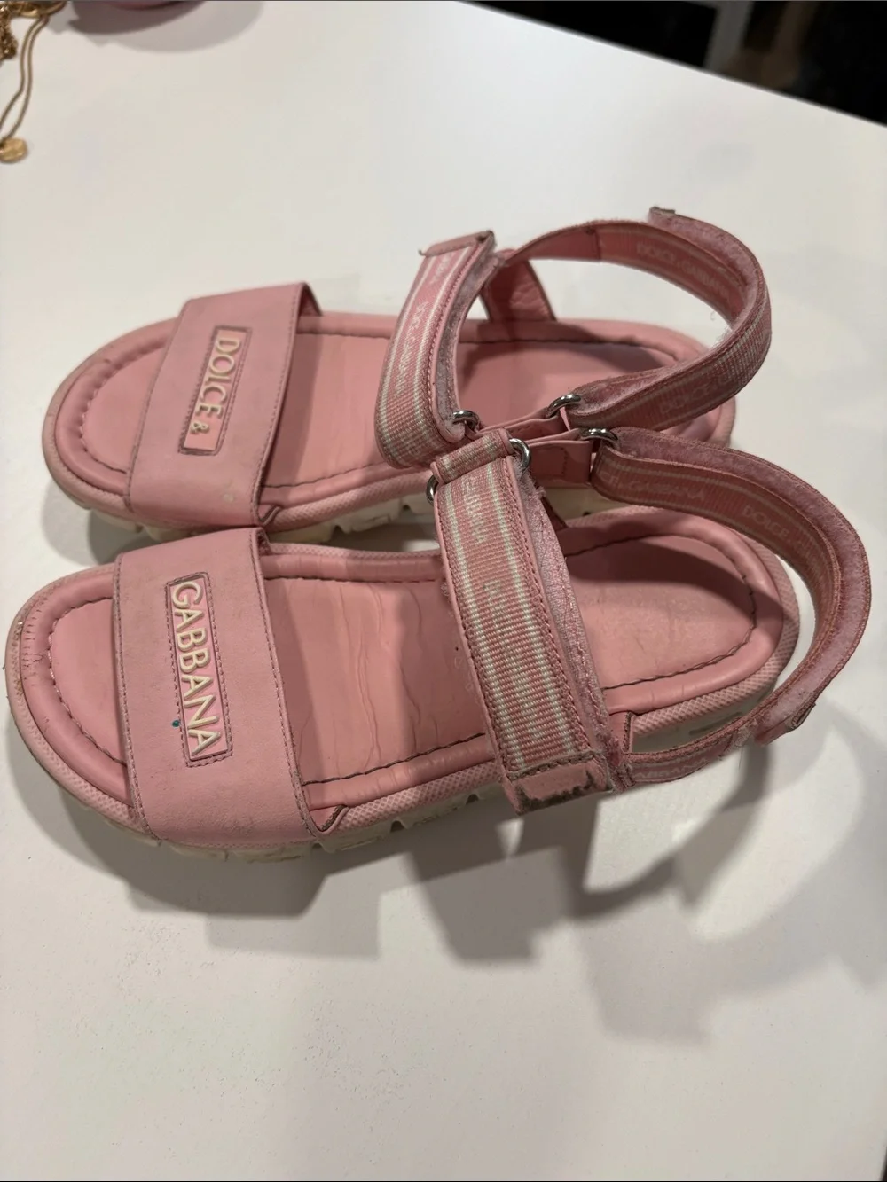 Dolce & Gabbana Kids Pink Logo Strap Sandals